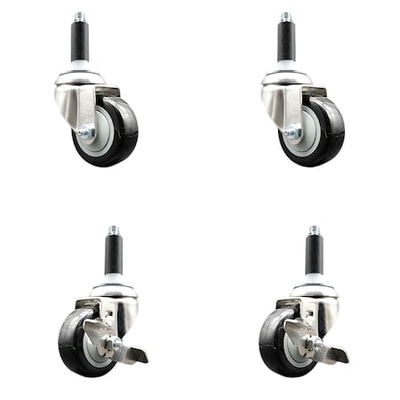 Service Caster 3 Inch 316SS Black Poly Swivel 3/4 Inch Expanding Stem Caster Brake SCC, 2PK SS316EX20S314-PPUB-BLK-2-TLB-2-34
